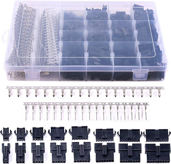 Glarks 1940Pcs 2.5mm Pitch 2/3/4/5/6/7/8/9 Pin Male and Female Plug Housing with JST-SM Connector Assortment Kit.