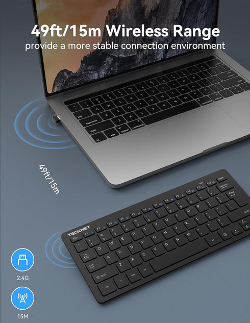 TECKNET 2.4G Wireless Keyboard, Small Wireless Keyboard with Media Hotkeys, Compatible with PC, Desktop, Laptop - Black