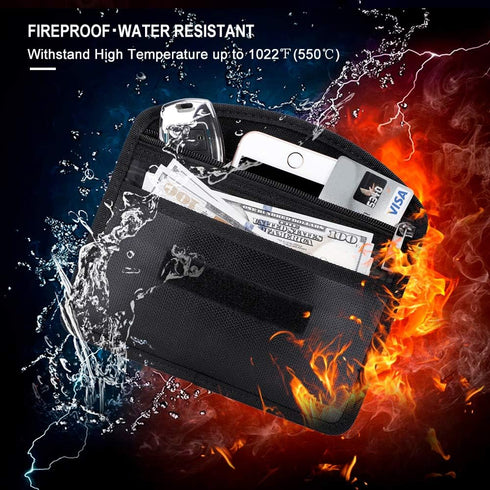 Fireproof Faraday Bag with Zipper Anti-Tracking EMF GPS RFID Car Key Signal Blocker Wallet Shielding Pouch Protective Case for Cell Phone Privacy and Car Key FOB (1pcs)