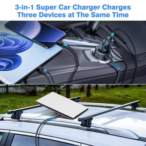 Generic 3-in-1 10ft/3m, 12-48V Starlink Mini Cable High Speed Charging USB C/USB A Ports, Starlink mini car Charger