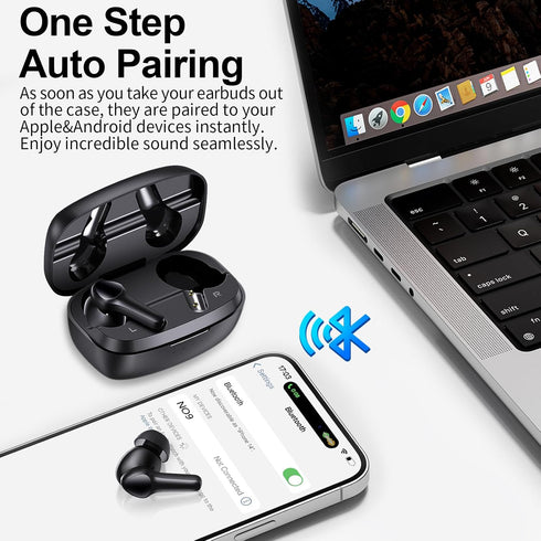 Lanteso Wireless Earbuds, Bluetooth Ear Buds with Mics, IPX5 Waterproof, Touch Control, Bass Sound for iPhone Android