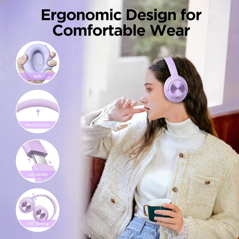 Wireless Over Ear Noise Cancelling Headphones with 130H Playtime, Hi-Res Sound, Custom EQ, Deep Bass Comfort Fit