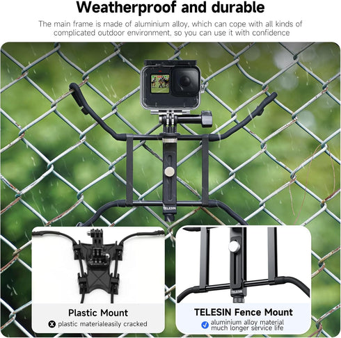 TELESIN Fence Mount with Flexible Clamp Arm for Phones, GoPro 13, DJI Action 5 Pro, Live Streaming Accessories