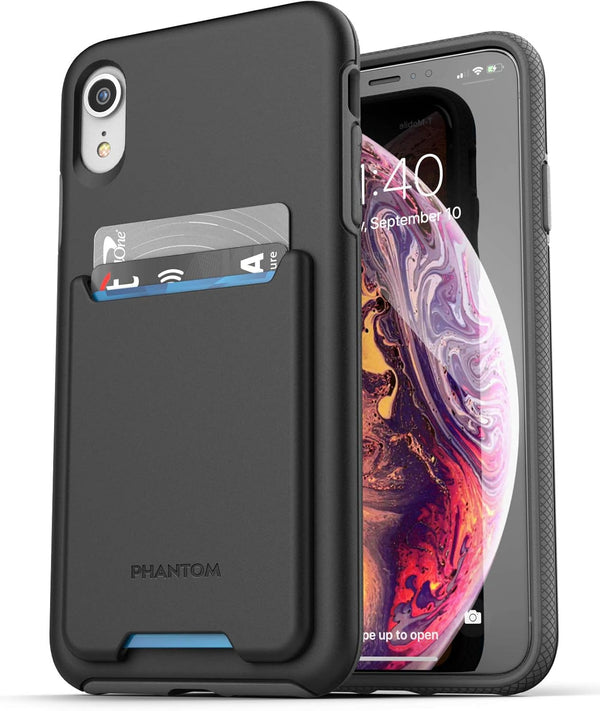 ENCASED iPhone XR Wallet Case (2018), Ultra Durable Cover with Card Holder Slot for 4 Credit Cards (Phantom Black)