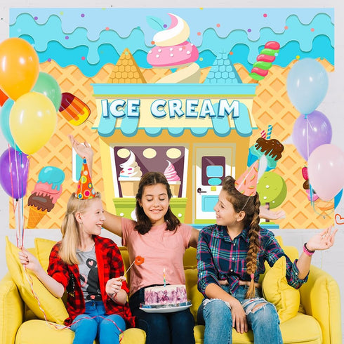 Retyshia 5x3Ft Summer Ice Cream Backdrop Banner Ice Cream Shop Birthday Backdrop for Party Dessert Parlor Photography