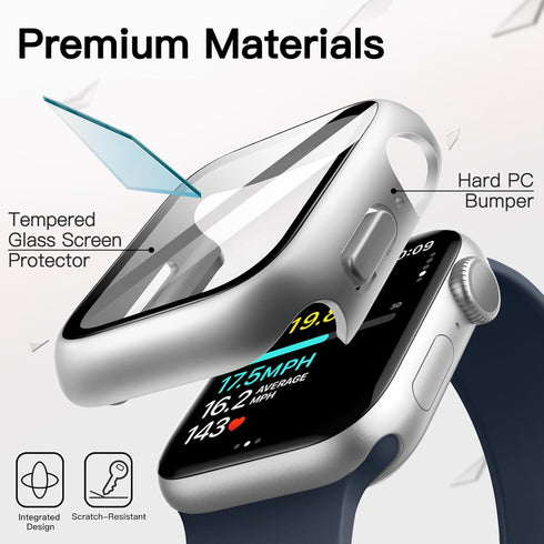 JETech Waterproof Case with Screen Protector for Apple Watch Series 9/8/7 45mm, 2 Pack Full Protective Cover (Silver)