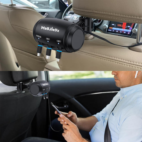 MAGJIEYX 3 1 17/16/15/14/iPad/Android/Samsung|Uber for Retractable Car Charging Station Box, in Headrest Fast Power