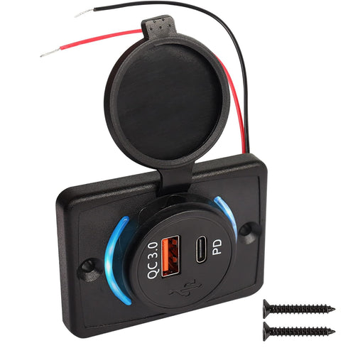 RV USB Outlet, 12 Volt USB Wall Outlet with 18W PD USB-C and Quick Charge 3.0 USB-A Charger Socket, Dual Port 12V-24V
