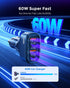 SUNDA 60W USB C Fast Car Charger, 4-Ports Adapter, Dual Type C PD30W/PPS30W Compatible with iPhone 15/14 Pro/Max (Blue)