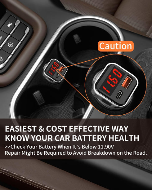 USB C Car Charger Adapter with Volt Meter, 30W Cigarette Lighter Adapter with Voltmeter, Fast Charging for iPhone 15