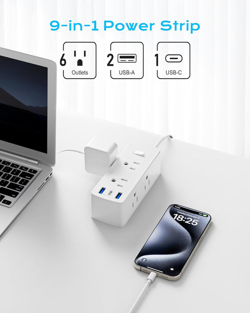 European Travel Plug Adapter, Olcorife Power Strip with 6 Outlets, 3 USB Ports, 5ft Extension Cord