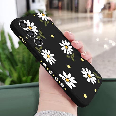 Galaxy S23 FE Case, Chrysanthemum Creative Side Print Design Soft Silicone Rugged Protective Bumper Case (Daisy Black)