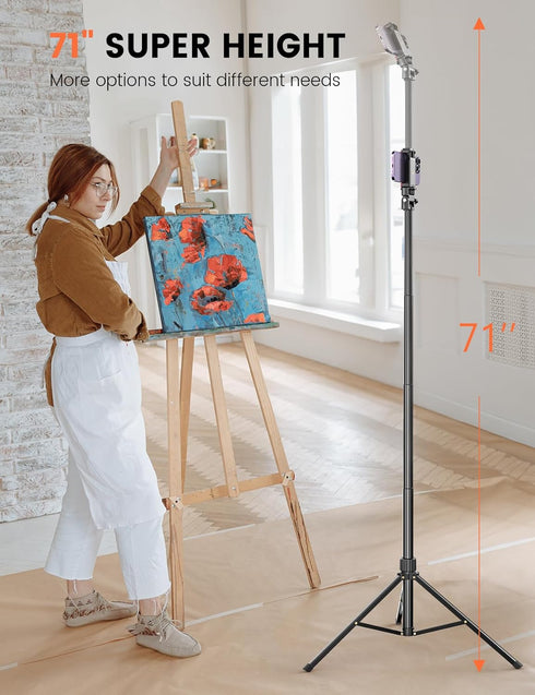 Pnitri 71'' 15/14/13 S23/S22 Phone Tripod Stand, Extendable Reinforced Aluminum Phone Stand with Wireless Remote