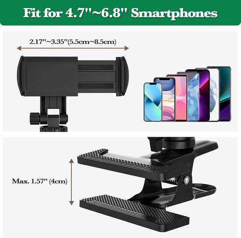 MoKo Phone Stand Golf Cart Mount, Cell Phone Holder Golf Analyzer Accessories for Recording Golf Swing Multi Angles Clip Holder for Live Streaming Photography Fits 4.7" - 6.8" Phones, Black