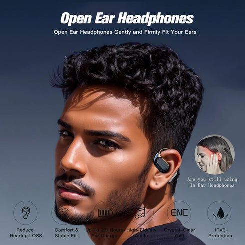 Open Ear Bluetooth Headphones, Wireless Earbuds for Outdoor Use, Bone Conduction Earbuds with Hanging Design (5.4