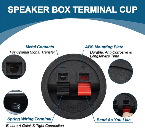 UBANU 2 Pack Speaker Box Terminal Cup, Round Spring Subwoofer Box Terminals Binding Post Wire Connector for Car Speaker