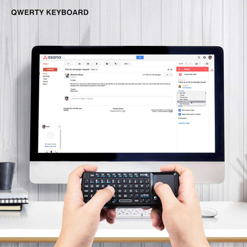 Rii Mini Wireless Keyboard with Touchpad & QWERTY, Bluetooth & 2.4G Connection, Backlit Portable Keyboard with Laser