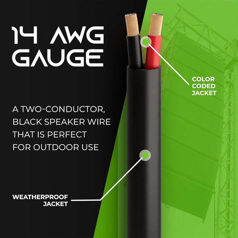 GearIT 14/2 Speaker Wire (20 Feet) 14 Gauge (Copper Clad Aluminum) - Outdoor Direct Burial in Ground/in Wall / CL3 CL2 Rated / 2 Conductors - CCA, Black 20ft