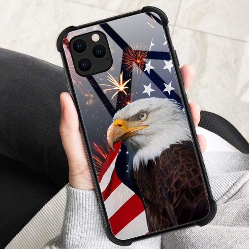 ZHEGAILIAN American Eagle Case for iPhone 13, Anti-Scratch Organic Glass Case for Boys Men, Pattern Design