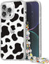 Cute Aesthetic iPhone 14 Pro Case - Glitter Clear Milk Cow Print Cover with Camera Protector & Wrist Strap for Women,