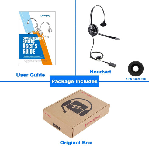 VoiceJoy Monaural Headset with Noise Cancelling Microphone, Compatible with Plantronics QD Quick Disconnect Connector