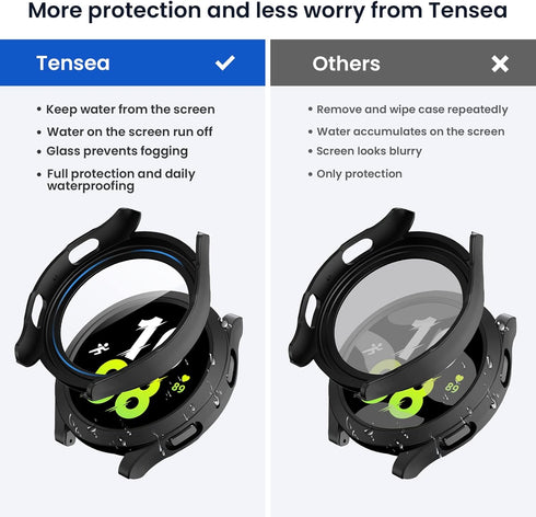Tensea for Samsung Galaxy Watch FE 2024 & 5 2022 & 4 2021 Waterproof Screen Protector Case 40mm Accessories, Protective Face Cover for 40 mm, Hard Bumper Built-in Tempered Glass Film Women Men