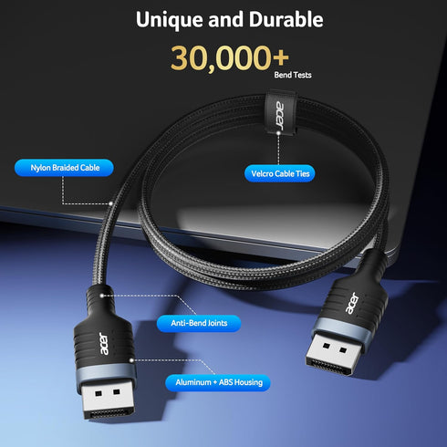 8K 10FT, 1.4 8K@60Hz 4K@240Hz 144Hz, 32.4Gbps 2.2 acer DisplayPort Cable DP Cable Supports High Speed Braided Display