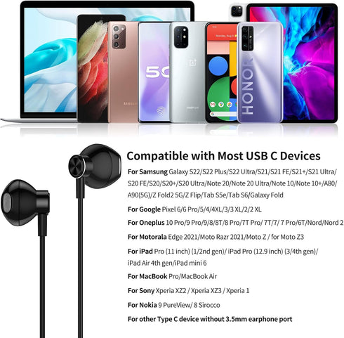 ACAGET USB C Headphones - Wired Earbuds for Samsung Galaxy S25 Ultra S24 FE S23 S22 Plus S21, HiFi Stereo for iPhone
