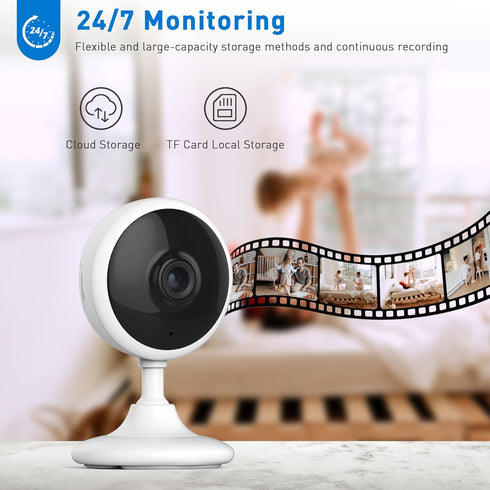 Small Security Camera, Upgraded Indoor Monitor for Pets, Dogs, Babies, Smart WiFi Home Monitor, App Control (White,