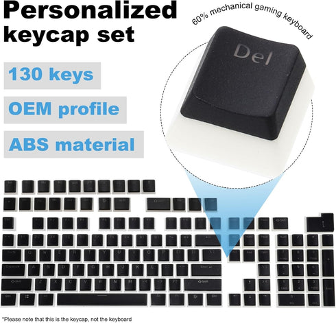 MECCANIXITY 130 Keys Pudding Keycaps Set with Keycap Puller OEM Profile 60 Percent PBT for Mechanical Keyboard Layout, Black Double Shot by MECCANIXITY
