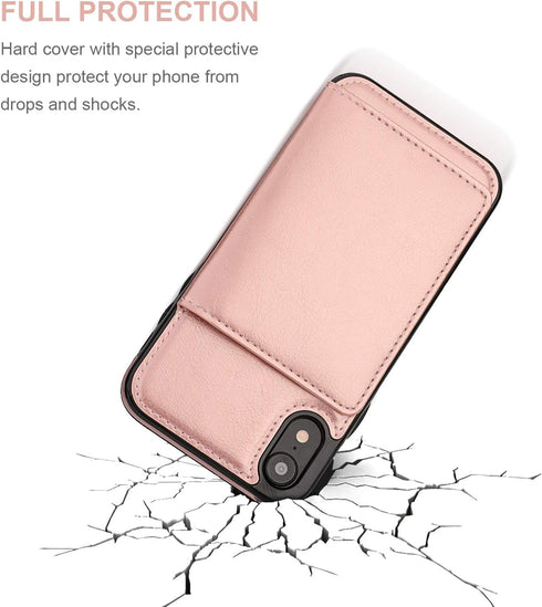 KIHUWEY Compatible with iPhone XR Wallet Case, Premium Leather Kickstand Protective Cover (Rose Gold)