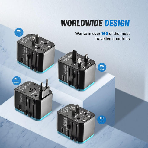 Universal Travel Adapter, Unidapt International Plug Adapter, 5.6A Smart Power, 4 USB, Type C