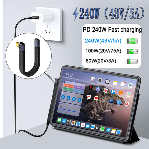 QIANRENON 40Gbps USB4.0 C Female to Male 90° Angle Short Cable, 240W Type C 4.0 Socket to Right Angle Plug, 14cm/5.1in