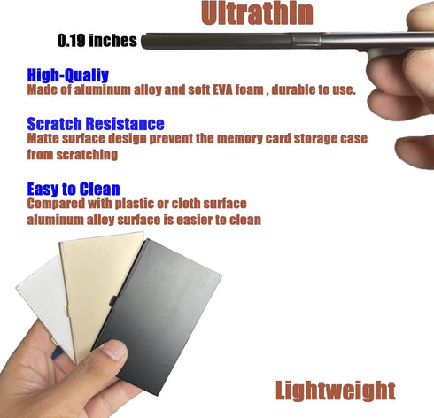 12 Slots Micro SD Card Holder, Ultrathin Mini Aluminum Waterproof Case for Micro SD/Micro SDHC/TF Cards, Rustproof