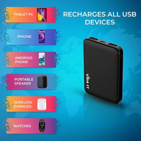 Mini Power Bank 5000mAh by Vida IT - Small Portable Charger for Heated Vest, iPhone, Samsung, Dual USB Output