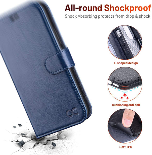 OCASE iPhone 12/12 Pro Wallet Case - PU Leather Flip Case with Card Holders, RFID Blocking, Blue