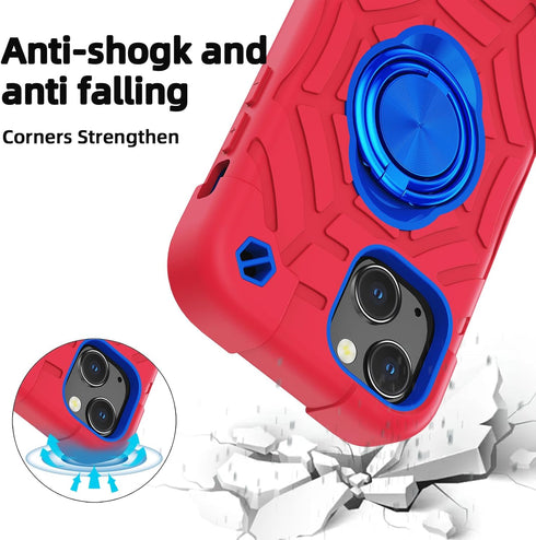KCJ iPhone 13 & 14 Case - Shockproof, Military Grade Drop Protection, 6.1" with 2 Screen Protectors (Red+Blue)