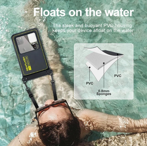 Waterproof Phone Pouch - All Gray Floating Pouch with Carrying Strap (Single 7.5)