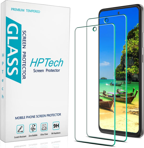 HPTech (2 Pack) Tempered Glass Screen Protector for Motorola Moto One 5G Ace, Anti Scratch, Bubble Free
