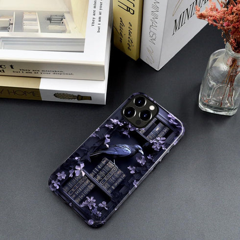 DAIZAG 14 Case Compatible with iPhone Pro Max,Glossy Durable Shock Protection Cover for Girl Women,Raven Bookshelf Dark
