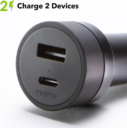 mophie 42W Dual USB-C + USB-A Car Charger, Universal AUX Compatibility, LED Indicator, Fast Charging