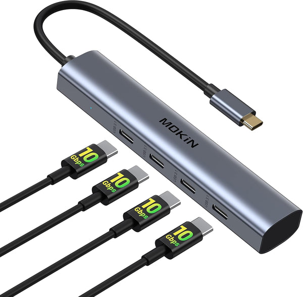 USB C Hub, 10Gbps USB C Splitter for Laptop, 4 Ports Multiport Adapter for MacBook Pro/Air, iPad