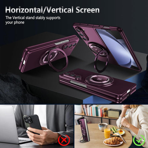 Magnetic Case for Galaxy Z Fold 5 5G, Lightweight Slim Fit Drop Protection Rugged Shockproof Cover - Wine Red