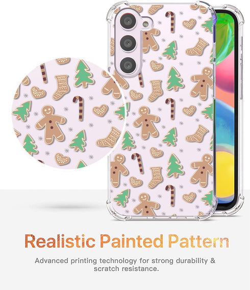 Samsung Galaxy S23 Christmas Clear Phone Case - Gingerbread Man Pattern, Soft TPU, Slim, Shockproof, Perfect for Boys &