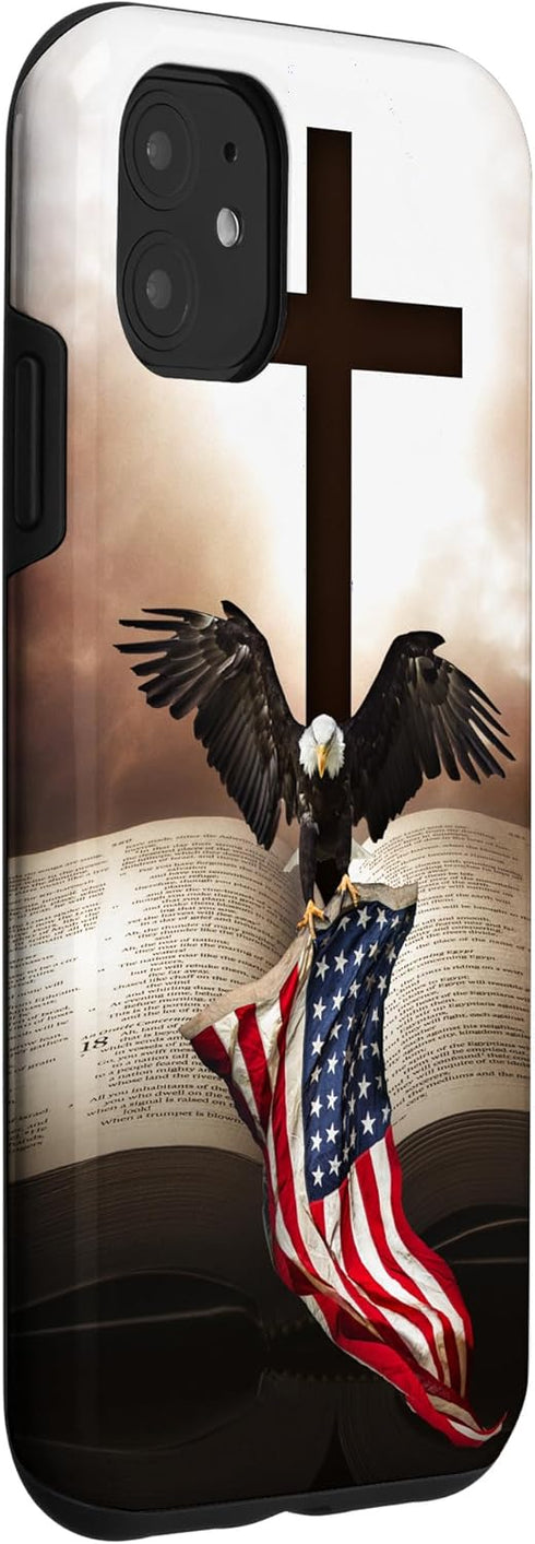 Pretty Christian Cross Bible A Bald Eagle Grip American Flag Case for iPhone 11
