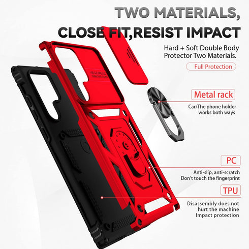 SunStory Military-Grade Case for Samsung Galaxy S22 Ultra with HD Screen Protector, Kickstand & Slide Camera Cover, Red