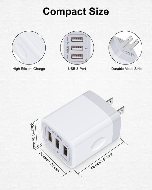 Wall Charger, USB Charger Adapter, 3.1A/3Pack Multi Port Fast Charging Station Power Charge Base Block Plug for iPhone