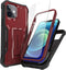 DUOPAL iPhone 12 Case, Military Grade Protection Shockproof with Tempered Glass HD Screen Protector, Red