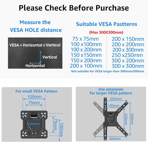 MOUNTUP Full Motion TV Wall Mount for Most 26-50 Inch TVs, Max VESA 300x300mm Wall Mount TV Bracket with Swivel Tilting