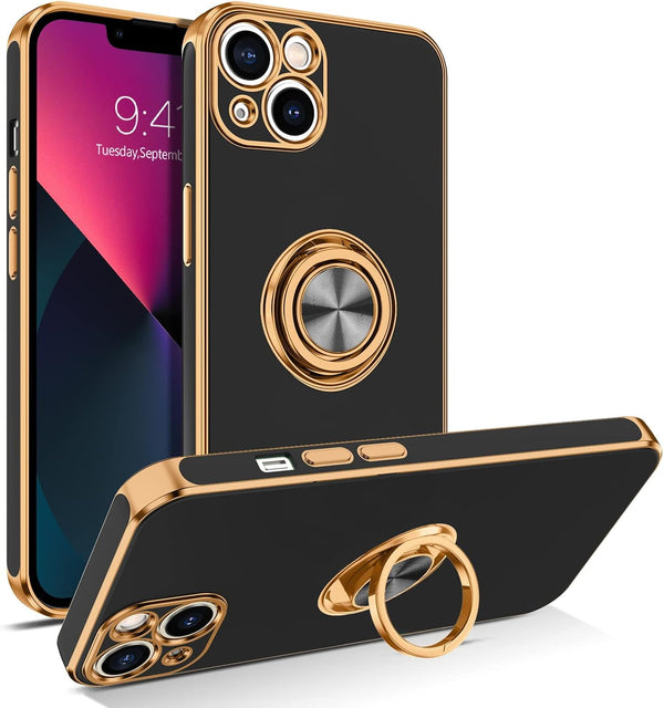 BENTOBEN iPhone 13 Case, Slim Fit 360° Ring Holder, Shockproof Kickstand, Magnetic Car Mount, Non-Slip, Black Cover.